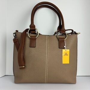 NWT 22 Tote Handbag Pebbled Tote Almond Brown Double Handle Adjustable Strap